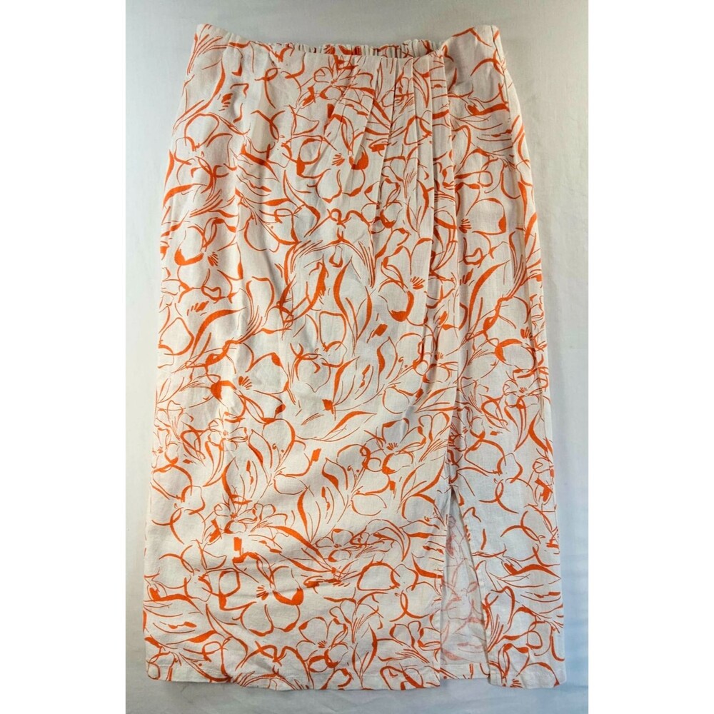 Rafaella Linen Blend Maxi Skirt Medium Tropical Vibes Pull On NWT